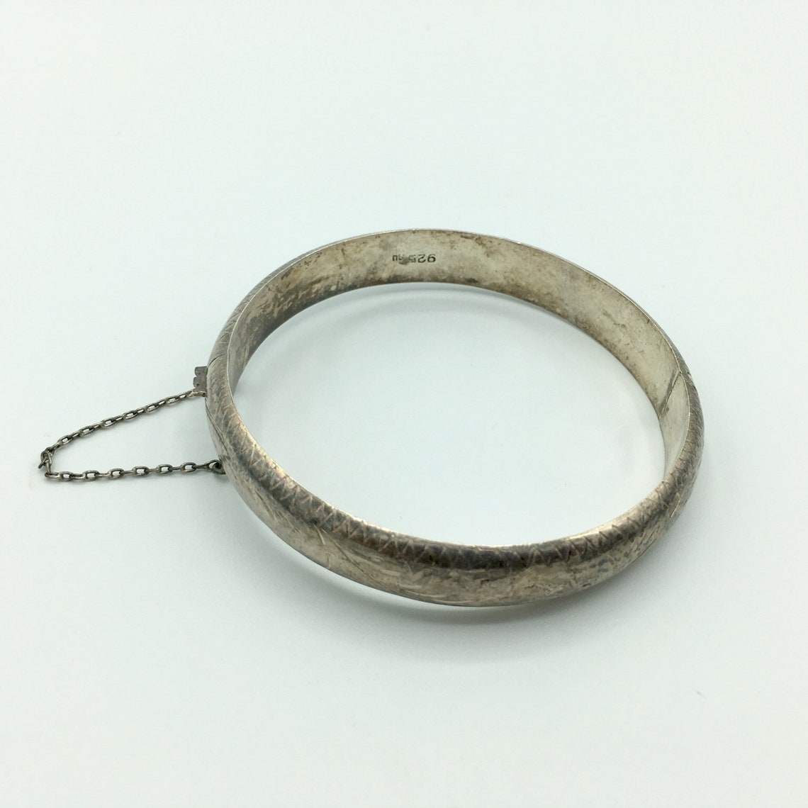Vintage 925 Sterling Silver Hinged Tarnished Rustic Floral Swirl Bangle Bracelet Safety Chain Etsy