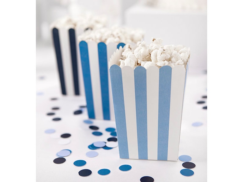 New Blue Striped 1st Birthday Popcorn Favour Boxes //5