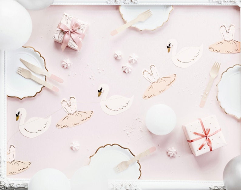 Lovely Swan Pink Flag Banner Party Christening Baby Shower Birthday Decoration