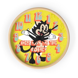 Orologio da parete retrò, orologio da parete vintage, orologio da parete gatto nero, orologio da parete unico, orologio da parete in legno, orologio da pranzo retrò, orologio da parete vintage