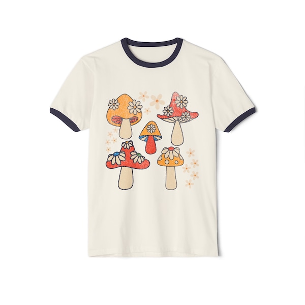 mushroom Daisy shirt 70s ringer retro top summer tops Cotton Ringer T-Shirt
