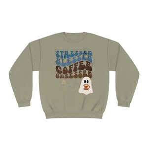Trendy Sweatshirt, crewneck oversizedStressed blessed coffee obsessed Halloween Sweatshirt