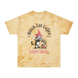 レトロな黒猫コーヒータイダイヴィンテージグラフィックTシャツ
