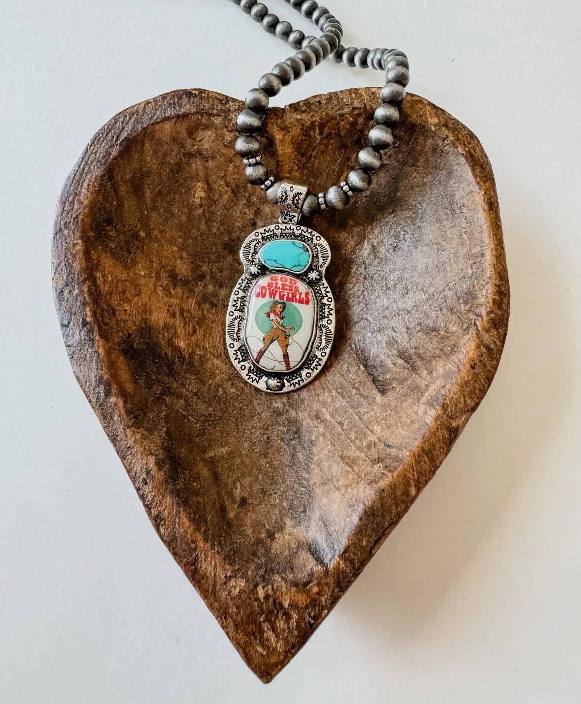 Western pendant necklace | turquoise jewelry necklaces for women | gift for her | Discocowgirl | western print cowhide retro cowgirl Dolly