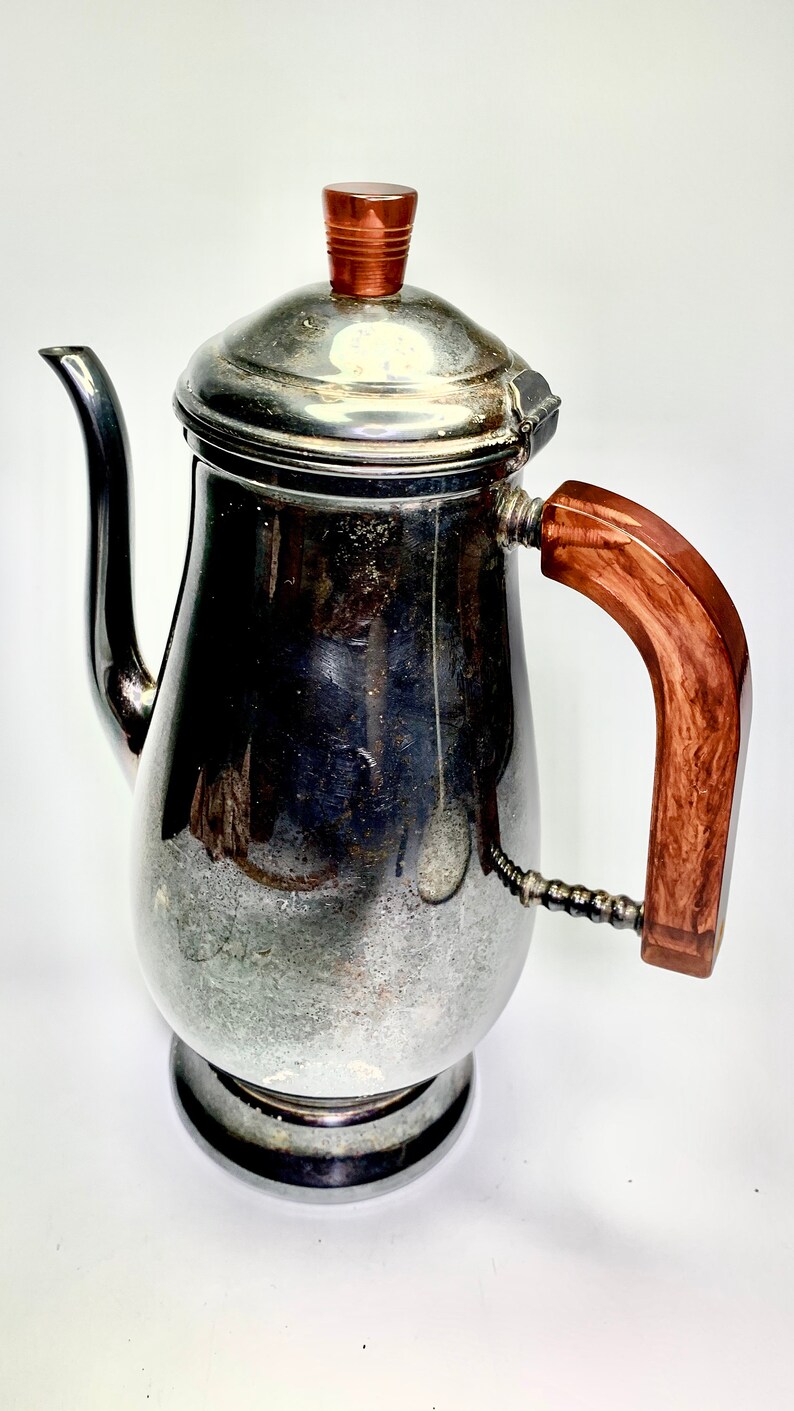 Vintage Metal Coffee Pot Tea Kettle Bakelite Handles Chromed Etsy