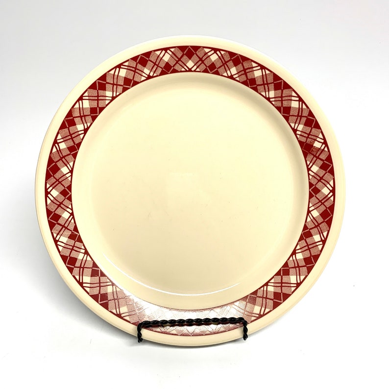 Vintage Corelle Dinner Plate 10 Diameter Red Plaid Band Etsy