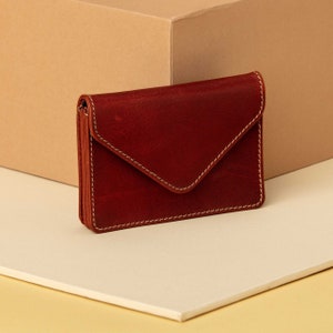 Estojo de couro para cartão acordeão, carteira envelope feminina, presentes personalizados