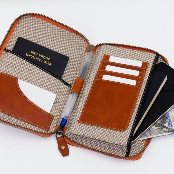 Passport Wallet Leather with Zip Around Closure, Graduation Gifts