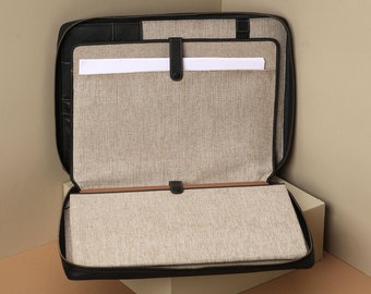 Leather portfolio case for laptop zippered