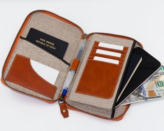 Passport Wallet Leather with Zip Around Closure, Graduation Gifts