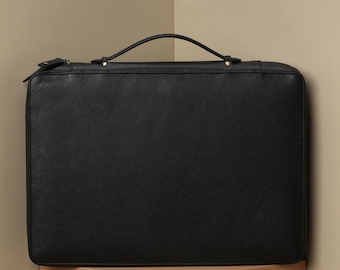 Leather portfolio organizer for laptops - zippered