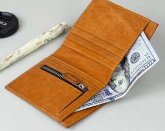 Pueblo-Leder Bifold Geldbörse mit Reißverschlusstasche für Münzen - Hellbraun