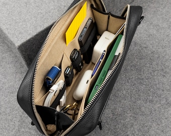 Bolsa de cuero para tecnología para organizar cables y dispositivos electrónicos