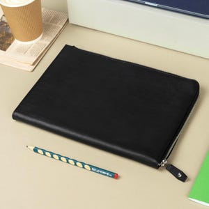 Leather Portfolio Case for Laptop with L Zip closure