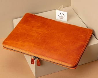 Leather iPad Case with Pencil Holder, Tablet Cover with Zippers