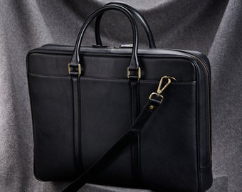 Black Leather Briefcase for men, Graduation Gifts for Him