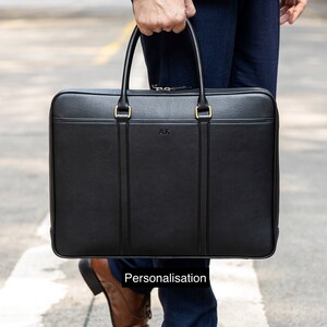 Slim Black Leather Briefcase With Double Handles - Etsy
