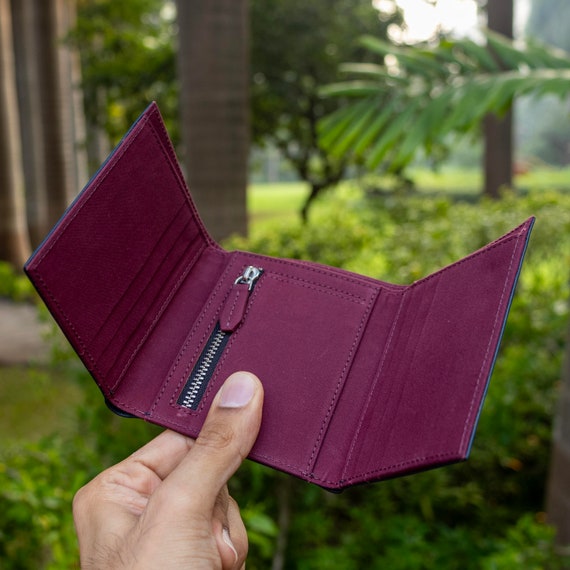 Trifold Wallet Leather With Coin Pocket Triple Fold Billfold for Him Her Etsy Canada