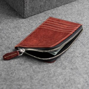 Card case leather personalized, zip wallet small image 6