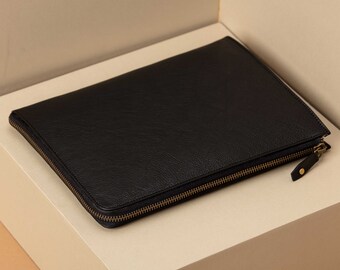 Leather iPad Case with Zippers - Black