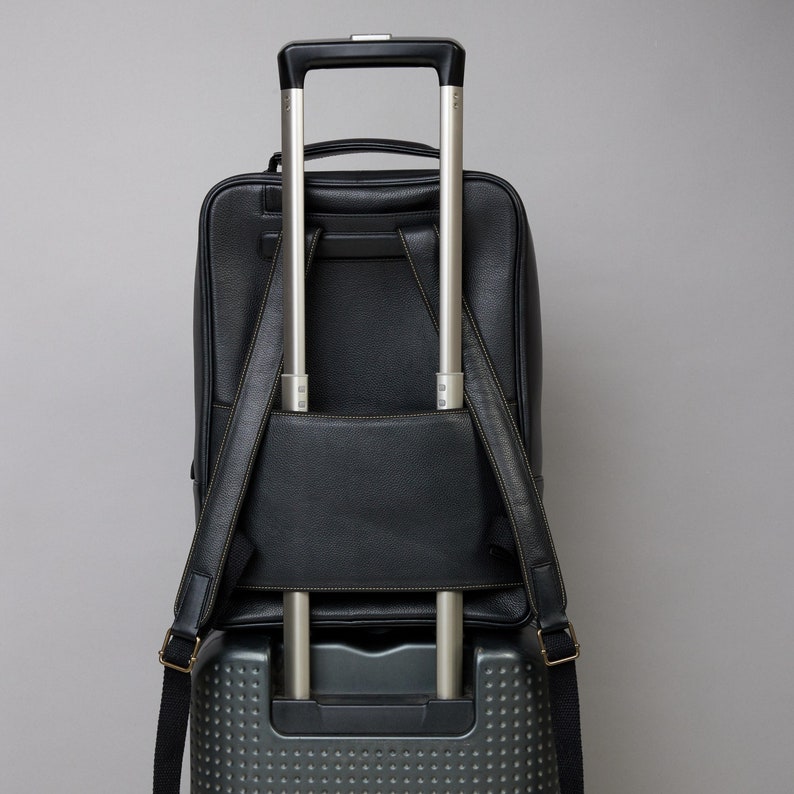 Leather Backpack with Trolley sleeve or luggage strap