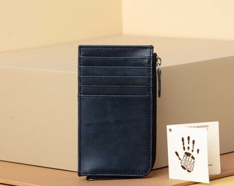 Leather Card Holder with Zip - Personalized