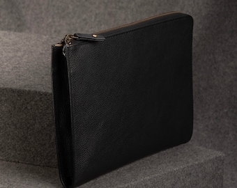 Leather iPad Case with Zippers - Black