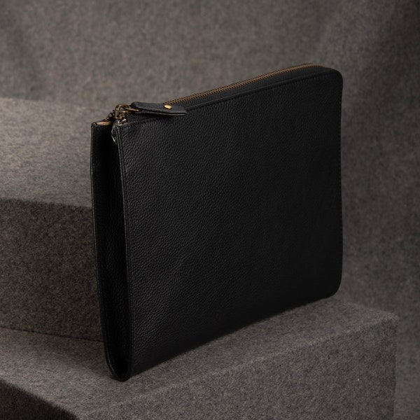 Leather iPad Case with Zippers - Black