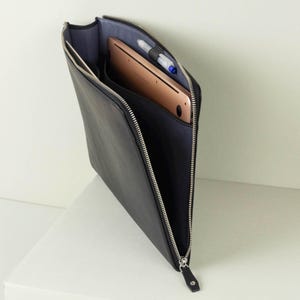 Leather Portfolio Case for Laptop with L Zip closure