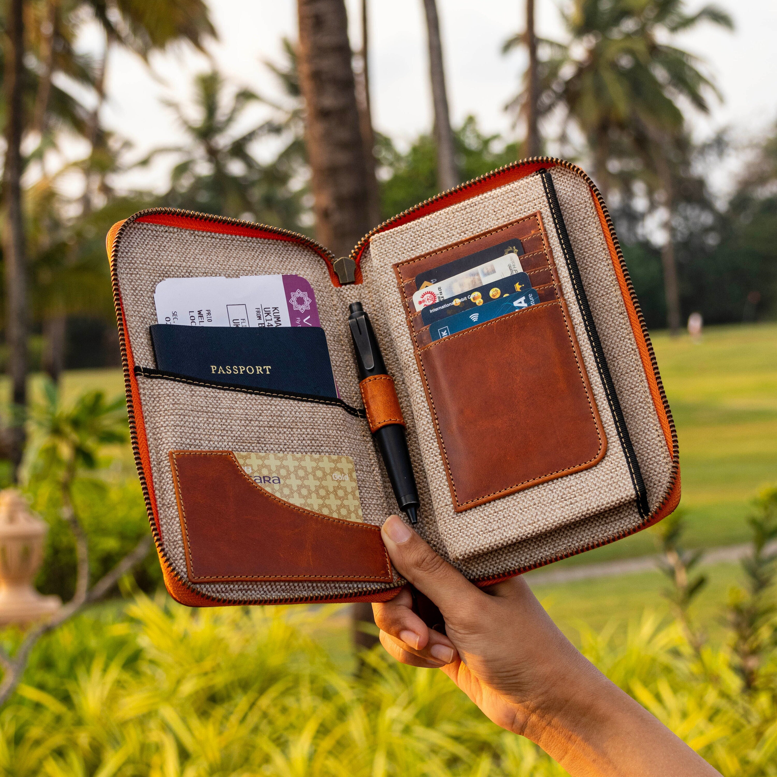 Passport Wallet Leather With Zip Around Closure 
