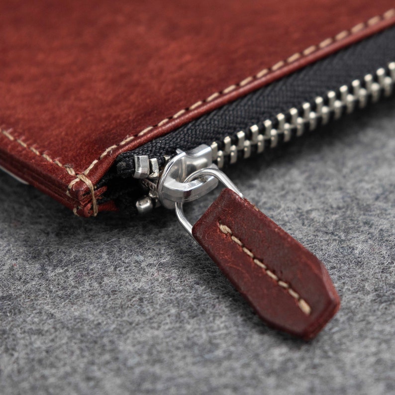 Card case leather personalized, zip wallet small image 8