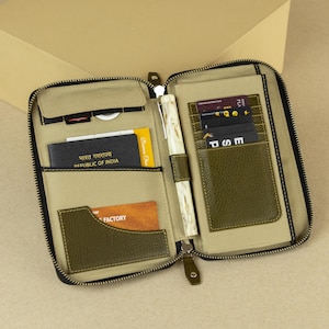 Cartera para pasaporte de cuero con cierre de cremallera, regalo