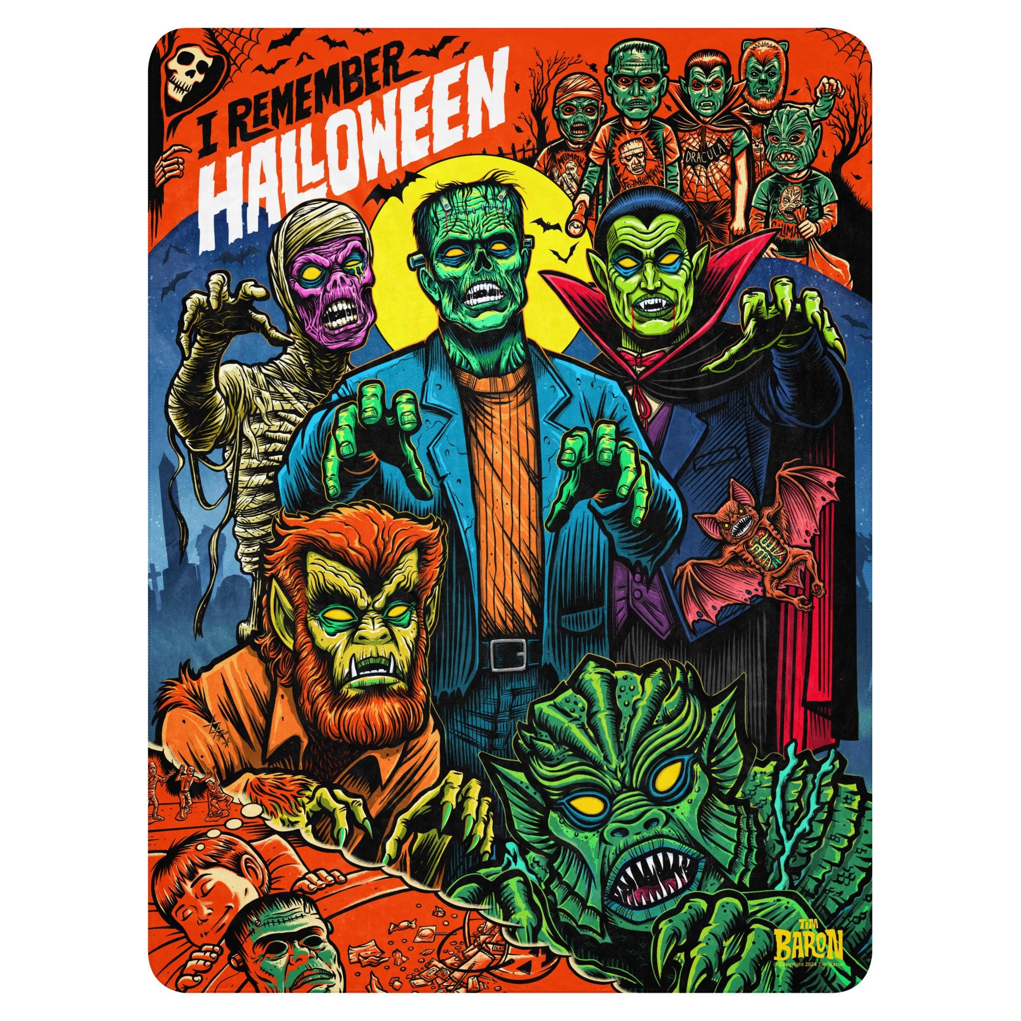 60"x80" I Remember Halloween Tim Baron Monster Jam Sherpa blanket