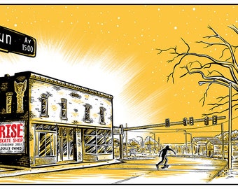 RISE SKATESHOP 12”x24” Spy Run Poster (yellow)  Giclee print