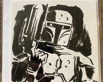 Star Wars Bobq Fett Original ink  6”x6” sized drawing