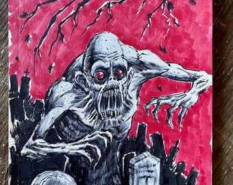 Graveyard Ghoul 5.75x8.5” pen and ink + marker original drawing