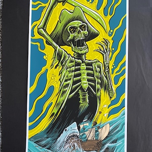 Techne Skateboards Dead Kings Ghost Ship Pirate Treasure 12”x24” Giclee wydruk