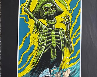 Techne Skateboards Dead Kings Ghost Ship Pirate Treasure  12”x24” Giclee print
