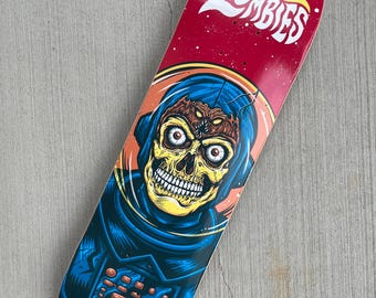 Ensemble planche de skate Astro Zombie + poster original signé et numéroté « Astro Zombie rencontre le Phantom Starkiller »