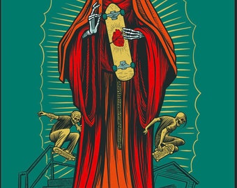 12”x18” Santa Muerte “Break Bones Not Hearts” Skateboarding Giclee Poster Print