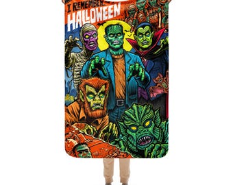 37"x57" Eu lembro do Halloween Tim Baron Monster Jam cobertor Sherpa