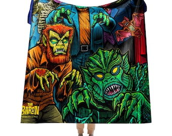 Manta de sherpa de terror de Monster Jam de 60"x80" con Tim Baron para Halloween.