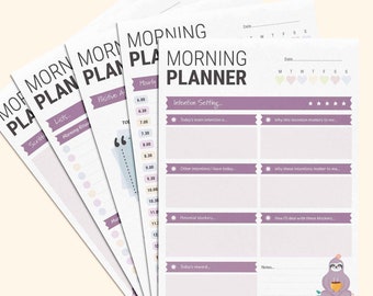 Morning Routine Daily Planner, Mindful Goal Planning Worksheets, Hourly Schedule, To do, My Ideal Day, Positive Affirmations