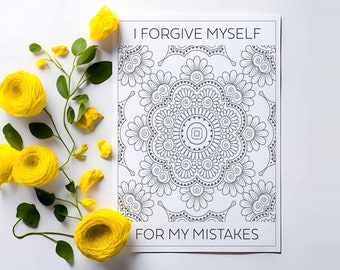 Anxiety Relief Coloring Page with Positive Affirmation. Geometric Pattern, Mandala Art, Mindful Mental Health Activity