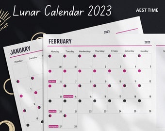 Australia Lunar Calendar 2023, Printable Planner, AEST Time Zone, Southern Hemisphere