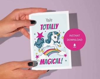 You're Totally Magical! Card, Printable Kids Unicorn Card, Digital Download Prints, Unicorn Rainbow Invitations, Unicorn Friendship Card