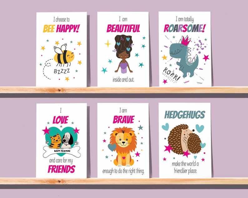 32 printable positive affirmation cards for kids. Fun affirmations for confidence building. Instant PDF download.