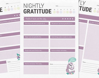 Nightly Gratitude Journal, Printable Daily worksheets, Evening Reflection Routine, Thankfulness Journaling Prompts