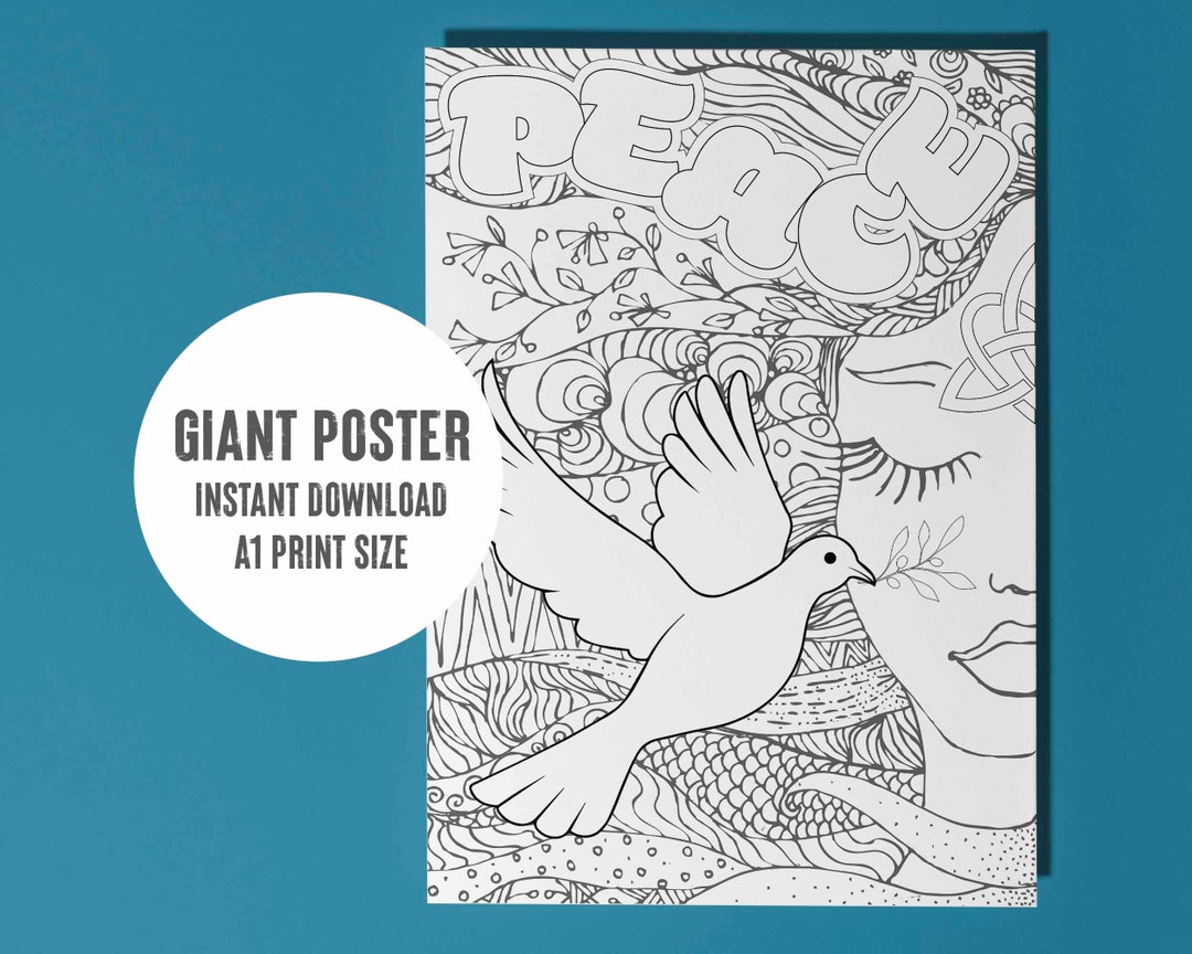 Giant Coloring Poster for Adults, Spiritual Peace Poster Featuring a ...