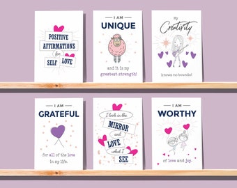 23 Printable Self Love Affirmations, Positive Affirmation Cards to build Self Esteem & Boost Confidence, Healing Quotes